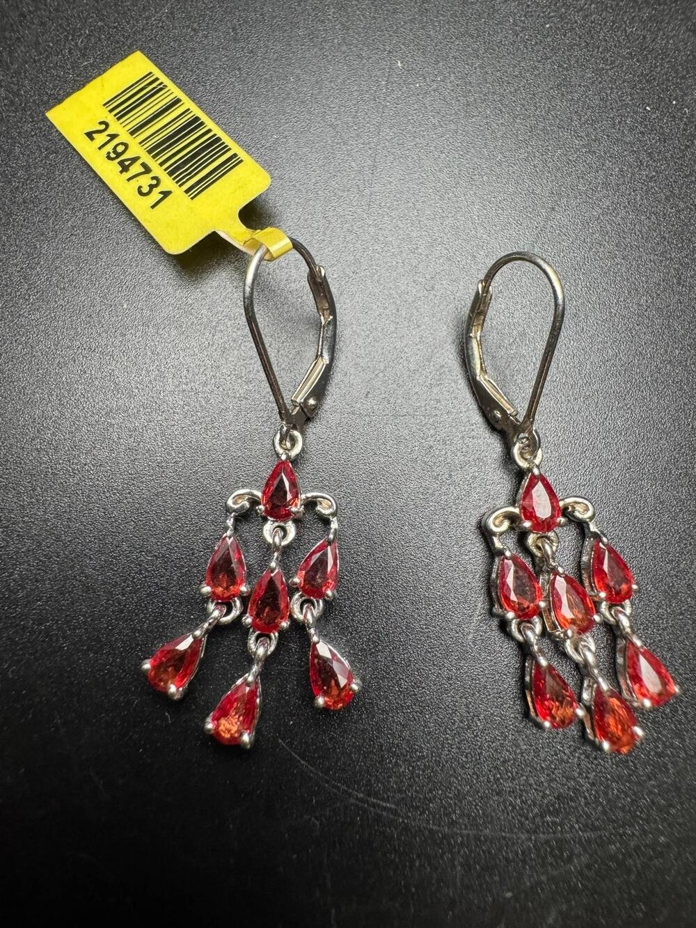 STS 925 Sterling Silver Red Teardrop Dangle Earrings Gemstone Leverback Jewelry